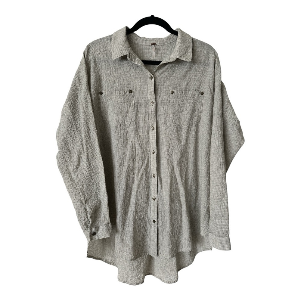 FREE PEOPLE BUTTON DOWN OVERSIZED TOP BEIGE BOHO SIZE SMALL - Picture 1 of 4